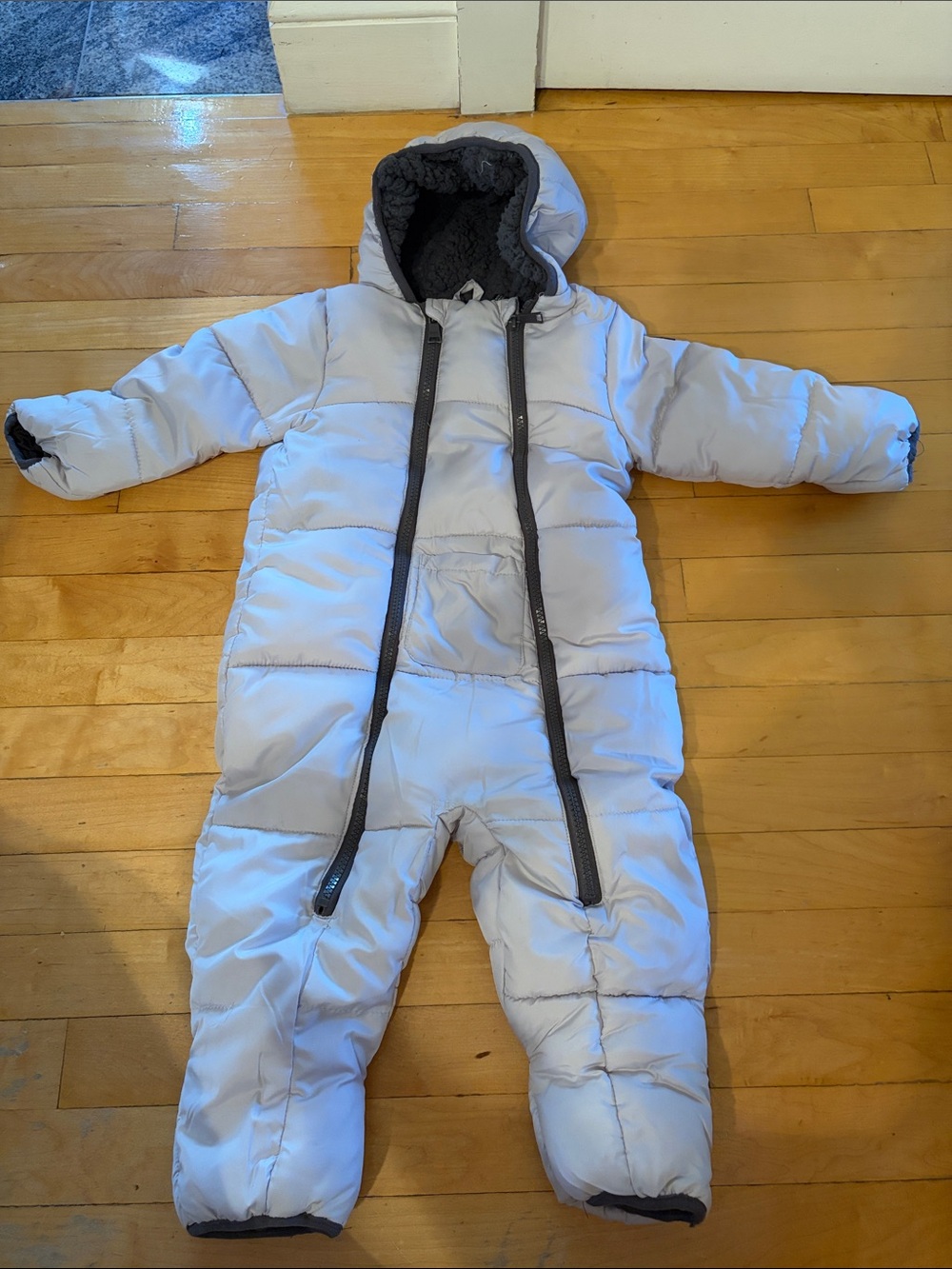 Dkny Light Gray Puffer One-Piece Snowsuit